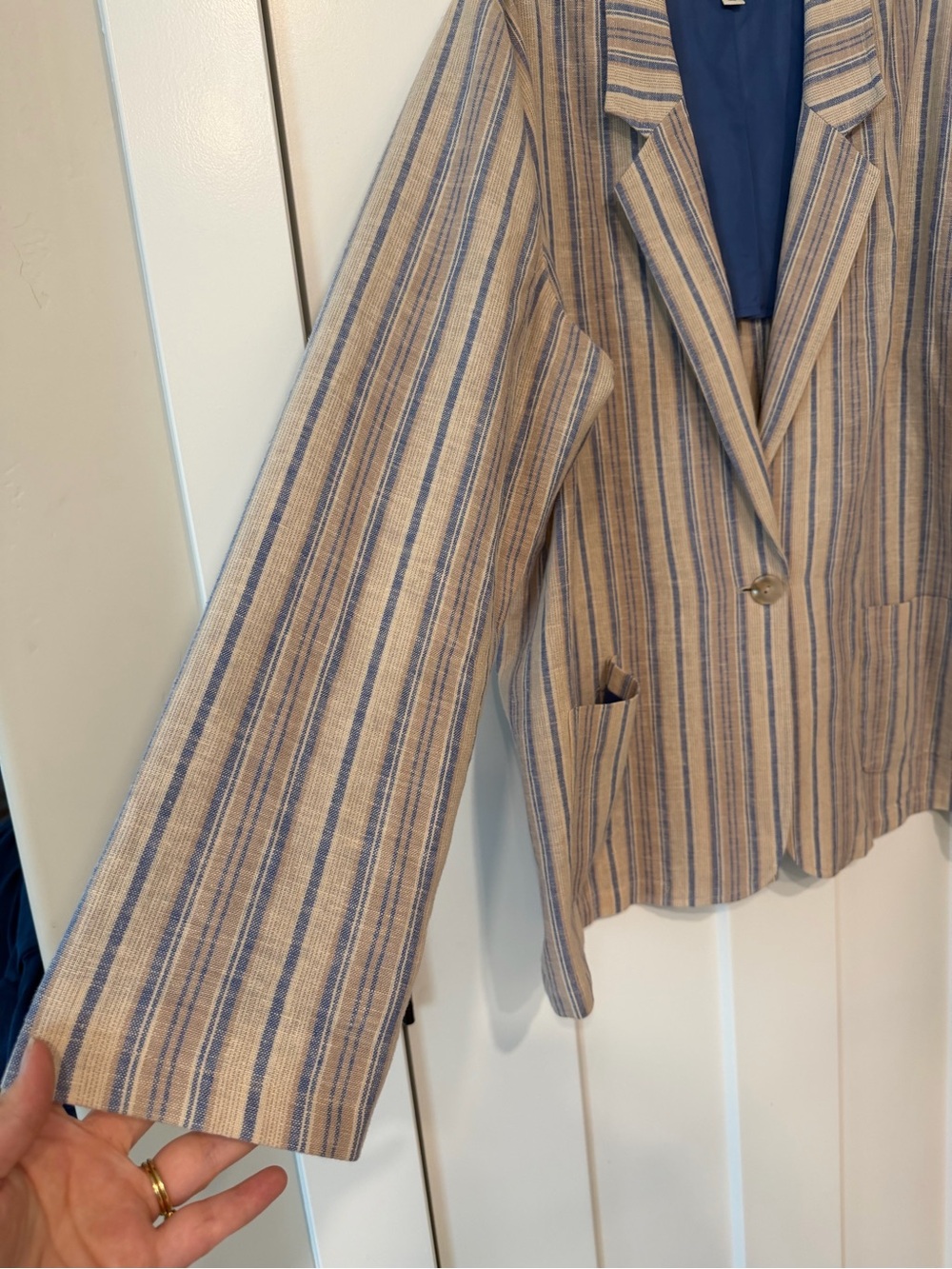 Norm Thompson Blue and Beige Striped Linen-Blend Blazer Women’s XL - Picture 4 of 6